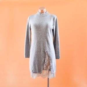 Mara Carol Knit Gray Lace Turtleneck Sweater Dress M